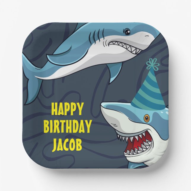 Plato De Papel Tiburones disfrazados de cumpleaños infantil (Anverso)