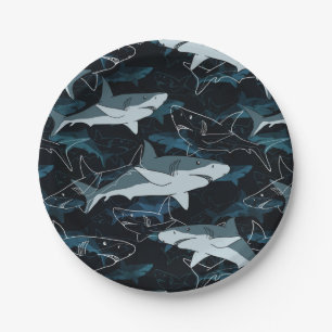 Plato De Papel Tiburones, marinos, marinos, peces, depredadores, 