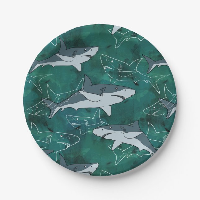 Plato De Papel Tiburones, marinos, marinos, peces, depredadores,  (Anverso)