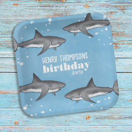 Plato De Papel Tiburones Personalizados de la fiesta de cumpleaño