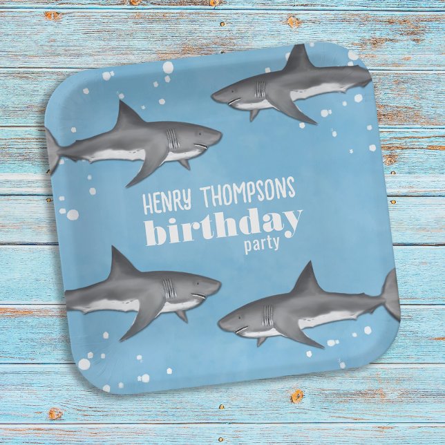 Plato De Papel Tiburones Personalizados de la fiesta de cumpleaño (Subido por el creador)