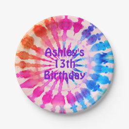 Plato De Papel Tie Dye Groovy Hippie Bold Colorido Cumpleaños