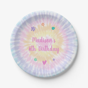Plato De Papel Tie Dye Pastel Rainbow Boho Hippie Cumpleaños