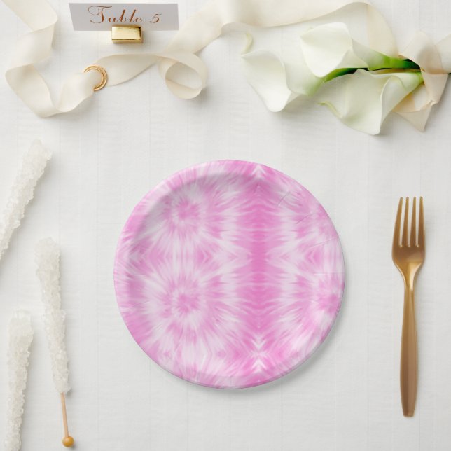 Plato De Papel Tiedye Pink Spiral Hippie Tye Dye (Boda)