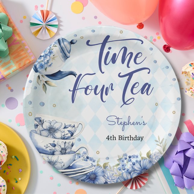 Plato De Papel Tiempo cuatro té, cuarto cumpleaños para los niños (Subido por el creador)