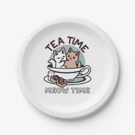 Plato De Papel Tiempo de embutido de té - Diseño de gato y té lin