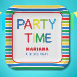PLATO DE PAPEL TIEMPO DE FIESTA DE BALLOONES<br><div class="desc">Globos divertidos fiestas letras de tiempo en colores primarios</div>