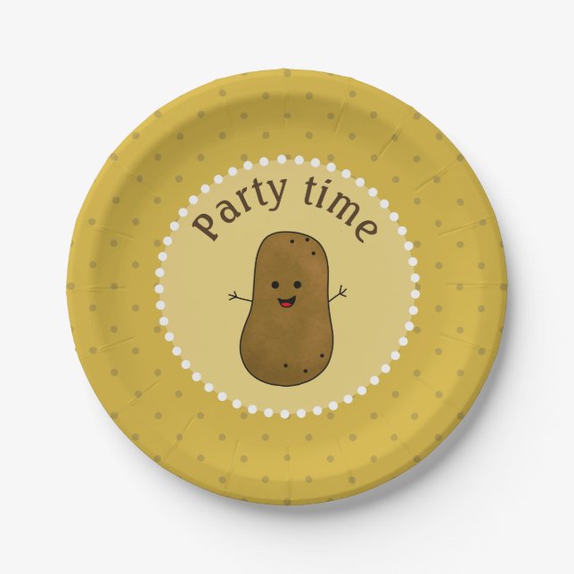 Plato De Papel Tiempo de fiesta de la papa feliz (Anverso)