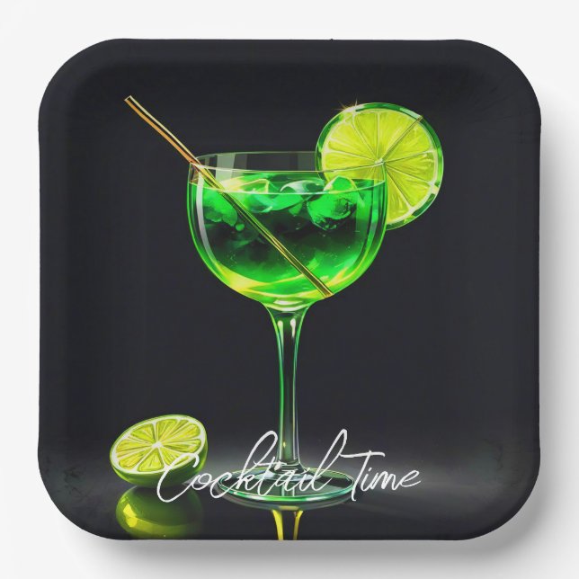 Plato De Papel Tiempo de fiesta Neon Popular Personalizado (Anverso)