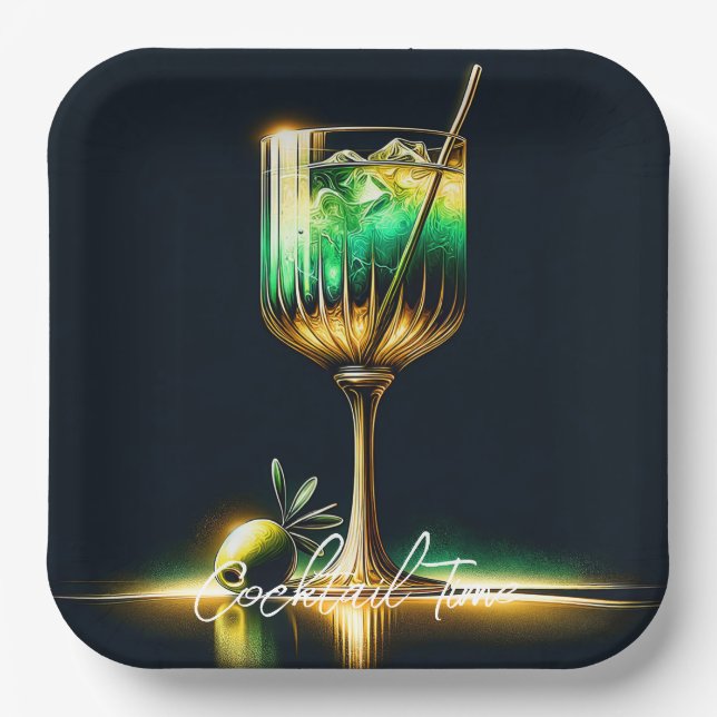 Plato De Papel Tiempo de Fiesta Popular Neon Personalizado (Anverso)