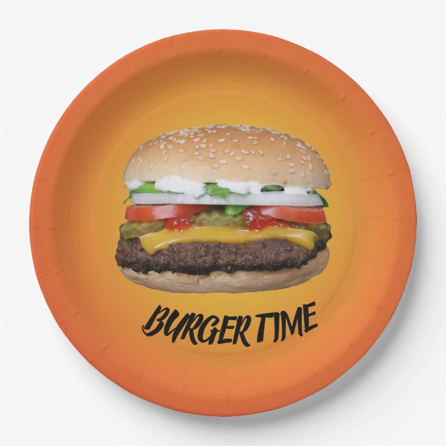 Plato De Papel Tiempo de hamburguesa (Anverso)