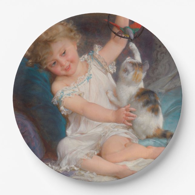 Plato De Papel Tiempo de juego: Chica jugando con su Mascota Kitt (Anverso)