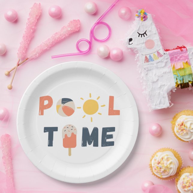 Plato De Papel tiempo de pool. Placas y suministros fiestas (Fiesta)