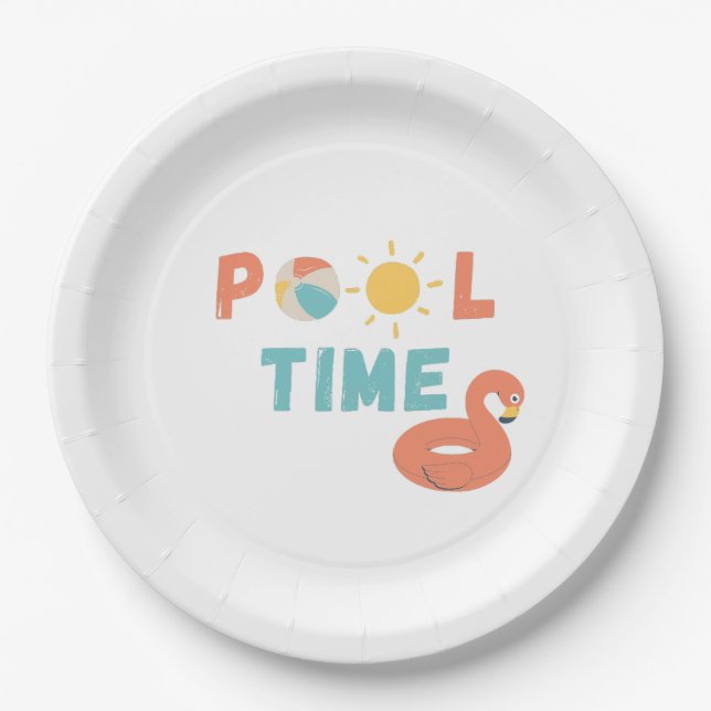 Plato De Papel tiempo de pool. Placas y suministros fiestas (Anverso)