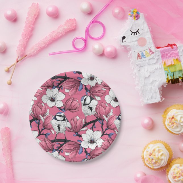 Plato De Papel Tiempo de primavera en rosa (Fiesta)