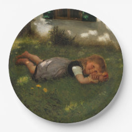 Plato De Papel Tiempo de refrigerio (Chica joven dulce que yace e