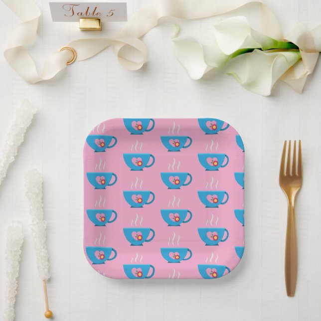 Plato De Papel Tiempo de té del corazón azul (Boda)