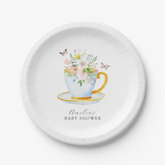 Plato De Papel Tiempo para el té Baby Shower Whimsical Wildflower (Anverso)