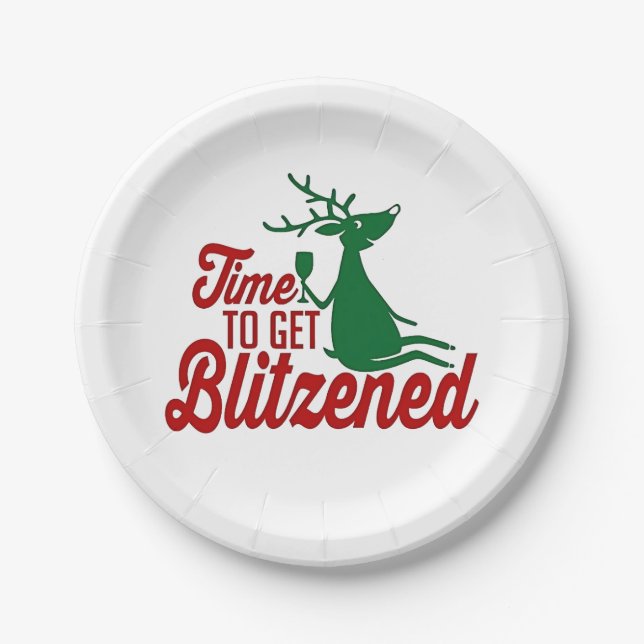 Plato De Papel Tiempo para ser Blitzeneado Reno de Navidad  (Anverso)