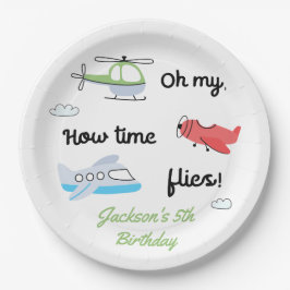 Plato De Papel Tiempo vuela Avión Helicóptero Cumpleaños Cualquie