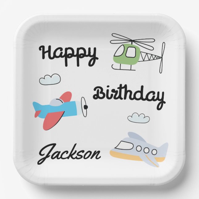 Plato De Papel Tiempo vuela Avión Helicóptero Cumpleaños Cualquie (Anverso)