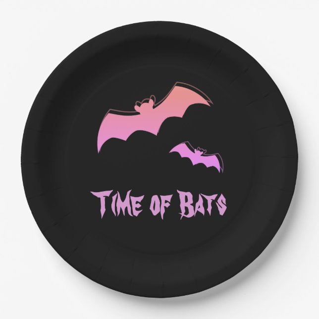 Plato De Papel Tiempos de murciélago - Resumen rosa y púrpura de  (Anverso)