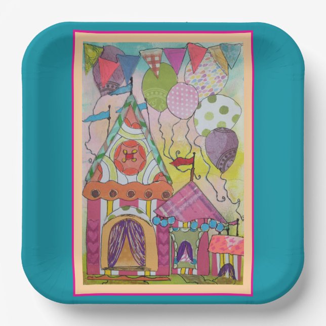 Plato De Papel Tiendas de circo y globos (Anverso)