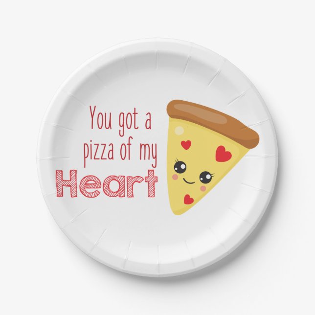 Plato De Papel Tienes una pizza de mi corazón Kawaii Pizza Pun (Anverso)
