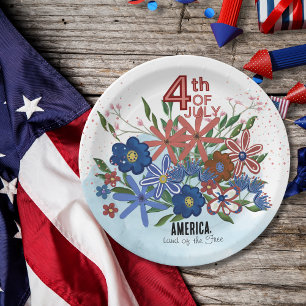 Plato De Papel "Tierra de los Libres en Estados Unidos", flores d