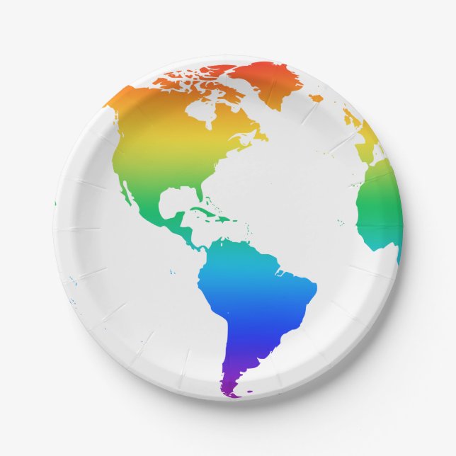 Plato De Papel Tierra del planeta de color arcoiris (Anverso)