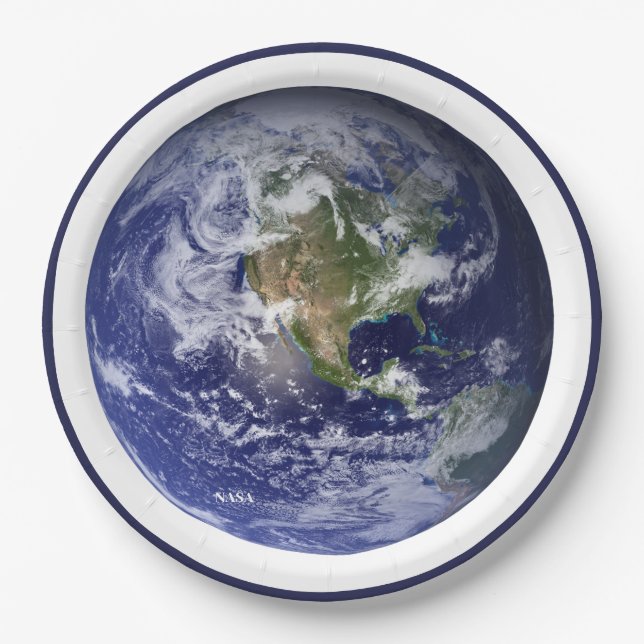 Plato De Papel Tierra desde el espacio, mármol azul por la NASA (Anverso)