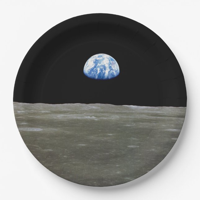 Plato De Papel Tierra desde la Luna en el Espacio Negro: Salida d (Anverso)