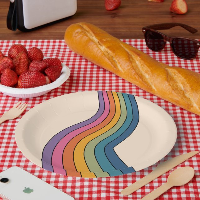 Plato De Papel Tierras retro de los años 70 (Picnic)