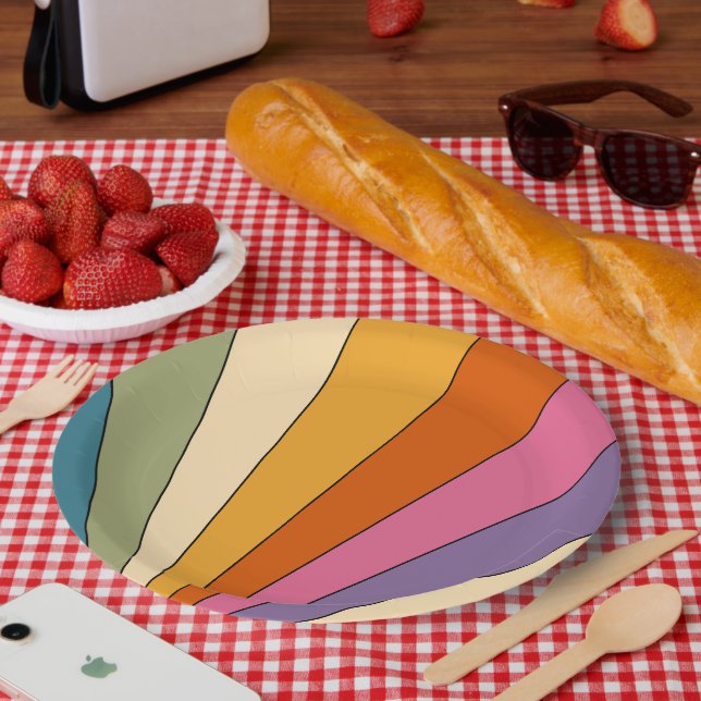 Plato De Papel Tierras retro de los años 70 (Picnic)