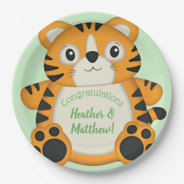 Plato De Papel Tiger Baby Shower Green
