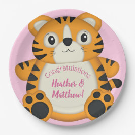 Plato De Papel Tiger Baby Shower Pink