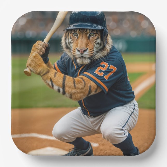 Plato De Papel Tiger Baseball Player #27 Up To Bat (Anverso)
