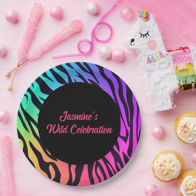 Plato De Papel Tigre de arcoiris imprime celebridades salvajes (Fiesta)