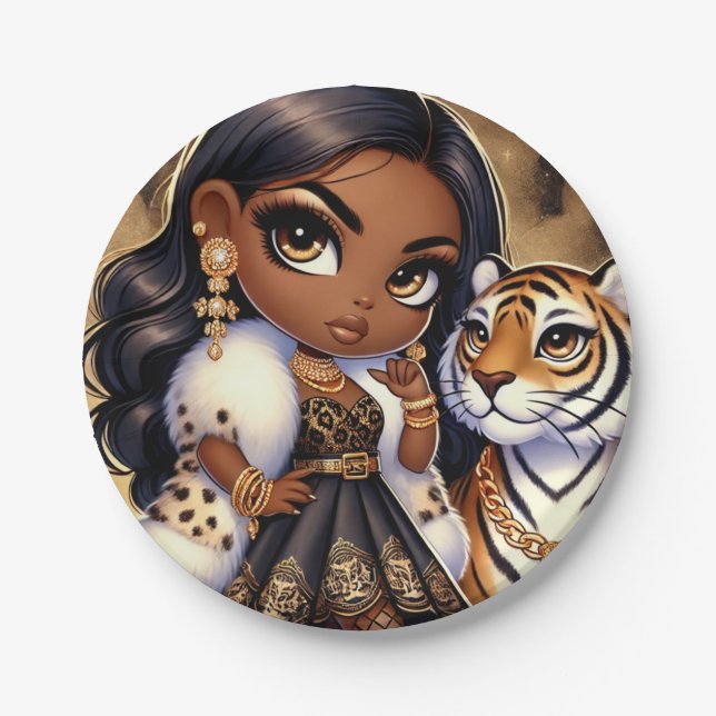 Plato De Papel Tigre de costado del Reino Animal (Anverso)