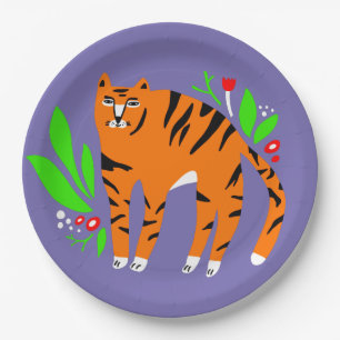 Plato De Papel Tigre en flores