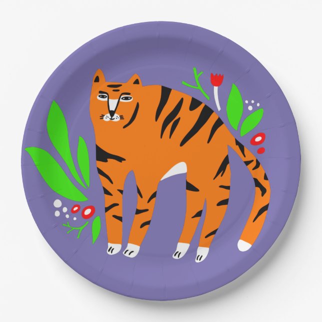 Plato De Papel Tigre en flores (Anverso)