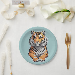 Plato De Papel Tigre en un fondo azul cielo