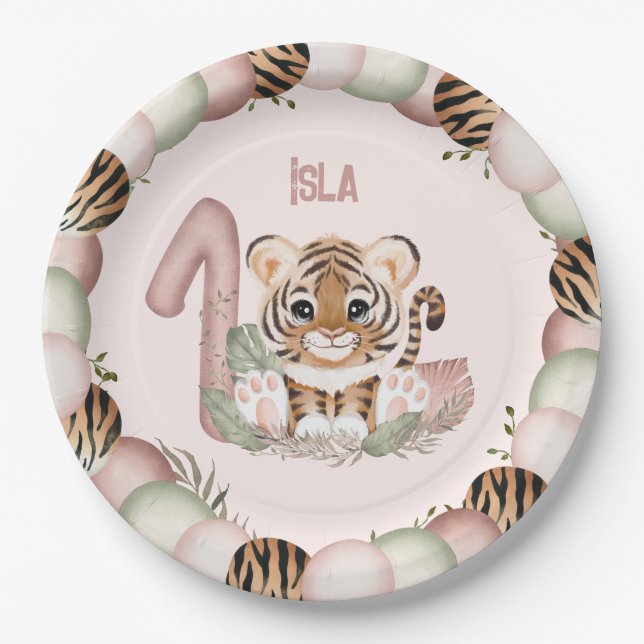 Plato De Papel Tigre salvaje, un Chica rosado, primera placa de p (Anverso)