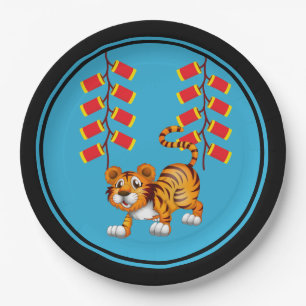 Plato De Papel Tigre y petardos chinos de Año Nuevo