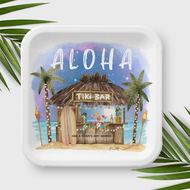 Plato De Papel Tiki Beach Bar Tropical Baby Shower (Subido por el creador)