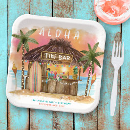Plato De Papel Tiki Beach Bar Tropical Sea Cumpleaños