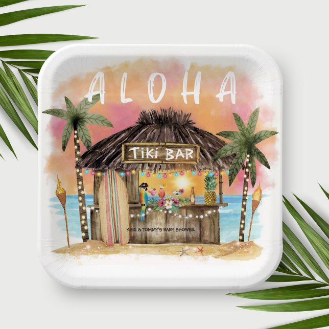 Plato De Papel Tiki Beach Bar Tropical Surf & Sea Baby Shower (Subido por el creador)