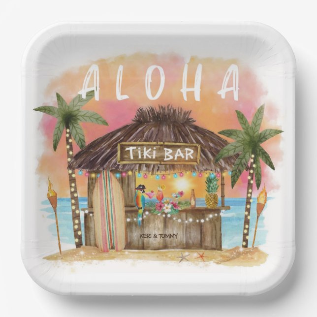 Plato De Papel Tiki Beach Bar Tropical Surf y Mar   (Anverso)