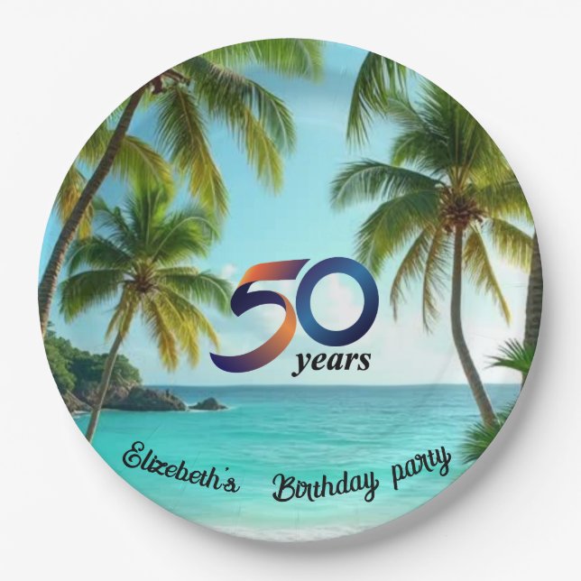 Plato De Papel tiki luau tropical beach partyPaper Plate (Anverso)
