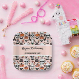 Plato De Papel Tile tema de Halloween rosado fantasmagórico